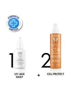 Combo Capital Soleil Fps+50 Uv Age Daily Water Fluid + Vichy Capital Soleil Cell Protect Fps 50 Spray Corporal